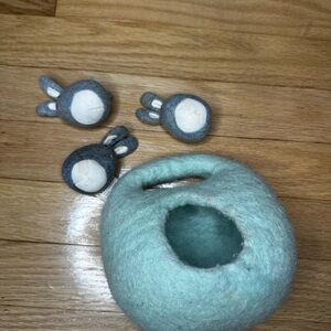 Lovevery Bunnies in a felt Burrow